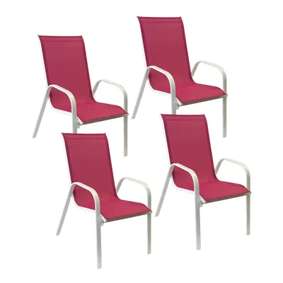Image de Lot de 4 chaises MARBELLA en textilène rose - aluminium blanc