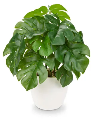 Productafbeelding van Kunstplanten in pot (28 cm) voor woondecoratie, kunstmatige Monstera-kamerplant, bloemarrangementen, decoratie voor thuis en kantoor, bonsai voor op het bureau, kunstplanten met pot, decoratie voor de tafel, decoratie voor thuis, balkon en kantoor