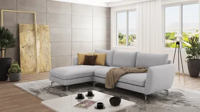 Produktbild von S-STYLE MÖBEL - Modernes Ecksofa Frema mit Silber Metall Füßen aus Silber Luxusmicrofaser - Ottomane links - B/T/H: 261 cm/167 cm/87cm