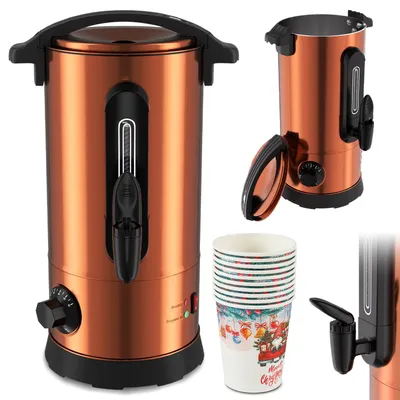 Image de Vigevee, appareil de chauffage pour vin chaud, 8 litres, 1500W, en cuivre, distributeur de boissons chaudes avec robinet et 10 verres