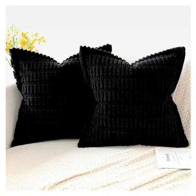 Produktbild von 2er Set Kordsamt Kissenbezüge Dekorative Sofakissen für Wohnzimmer und Schlafzimmer Schwarz, 45x45cm