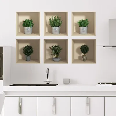 Produktbild von Packung mit 6 3D-Aufklebern: Gras und Mini-Bäume, 60 x 90 cm