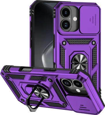Obrázek produktu pro Pouzdro pro iPhone 17 dvouvrstvé pouzdro s posuvným krytem kamery a prstencovým stojánkem Fialová