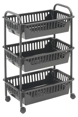 Produktbild von Metaltex Oslo Allzweckwagen Lava Line, Wagen mit 3 Etagen, schwarz, 41x26x63 cm