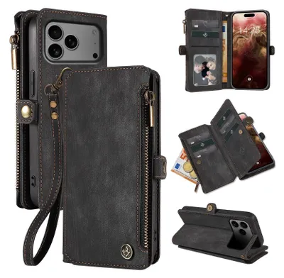 Produktbild von Handy Hülle für Apple iPhone 17 Pro Geldbeutel Geldbörse RFID Schutz Klapphülle Cover Schutzhülle Wallet Farbe: Schwarz