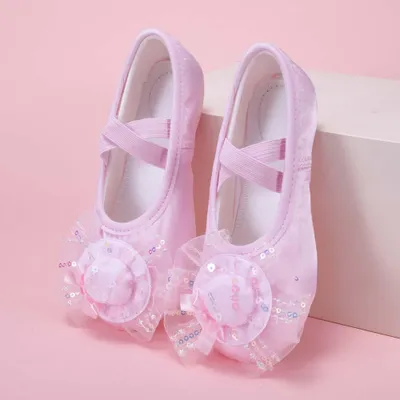 Produktbild von INF Satin Ballett Schuhe für Kinder mit Netz Pfoten Design, 1 Paar Rosa 33