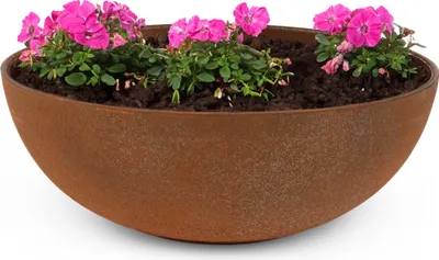 Produktbild von Runde bauchige 19 cm Pflanzschale für draussen, rost-optik braun