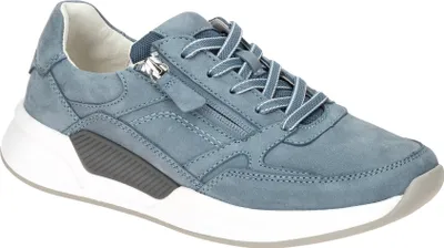 A single blue sneaker is shown against a white background.