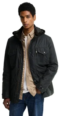 Produktbild von Barbour Wachsjacke Parka dunkelgrün mit Kapuze, mittellanger Schnitt