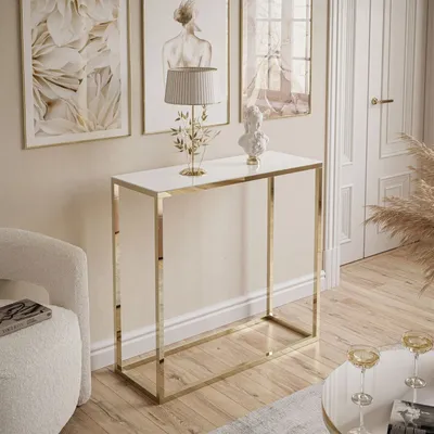 Produktbild von Konsolentisch MODERN GLASS GOLD CHROM 80 cm Gold chrom / Weiß glas
