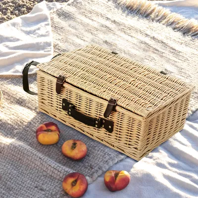 Produktbild von Picknickkorb Weide für 4 Personen, Picknickkoffer Weidenkorb mit Kühlfach Besteck-Set, Naturholz | 54 x 34 x 20 cm | 5 kg | 18 cm Keramikteller