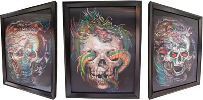 Produktbild von 3D Effektbild Totenkopf mit Drache - ca. 42,5 x 32,5 cm