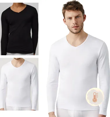 Immagine prodotto di Ysabel Mora - Canotta a maniche lunghe con scollo a V - Intimo da uomo - In cotone - Bianco - S