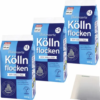 Produktbild von Kölln Blütenzarte Köllnflocken 3er Pack (3x500g Packung) + usy Block