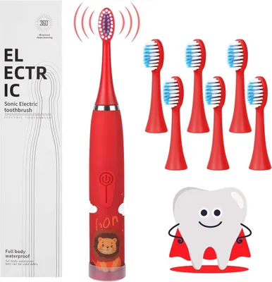 Produktbild von Elektrische Zahnbürste ,Kinderzahnbürste ab 5 Jahre, 6 weiche Ersatzbürstenköpfen, 2 Minuten Smart Timer, Wasserdicht IPX6, für Empfindliche Babyzähne