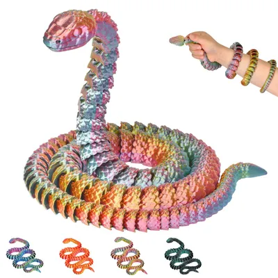 Image de Serpent XL 3D – figurine articulée 80 cm | Statue Fantasy de collection pour étagère & bureau | 14+ – Rouge-jaune-vert