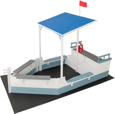 Immagine prodotto di Piscina di sabbia - Design a forma di nave pirata - Struttura da gioco esterna in legno con tettoia