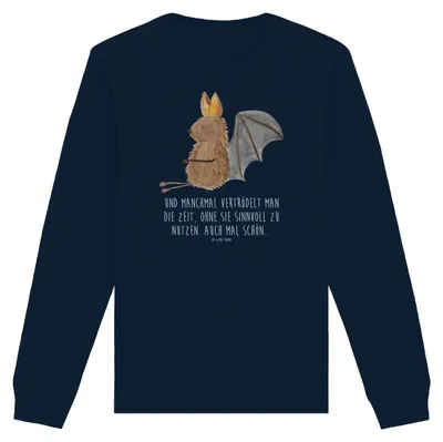 Produktbild von Mr. & Mrs. Panda Baumwoll Pullover Fledermaus Sitzen Größe L - French Navy - Geschenk, Sweatshirt, Pulli, Fledermäuse, Motivation, Rundhals, Sweater, Lustige Sprüche