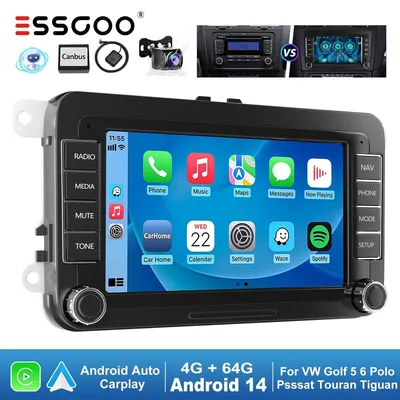 Obrázok produktu pre 7-palcové autorádio s Androidom 14, kompatibilné s VW Golf, Passat, Touran, Polo, s 4 GB RAM, 64 GB úložiskom, GPS navigáciou, Bluetooth, RDS rádiom, USB, Wi-Fi, 2 DIN a dotykovým displejom