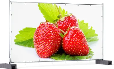 Produktbild von Wallario XXL Outdoor-Poster für Garten oder Balkon, Motiv Frische rote Erdbeeren für die Küche, in ca. 340 x 173 cm