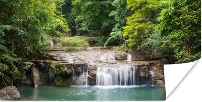 Produktbild von MuchoWow® Poster Grüne Bäume entlang des Flusses oberhalb eines Wasserfalls im Erawan-Nationalpark 80x40 cm - Wanddeko