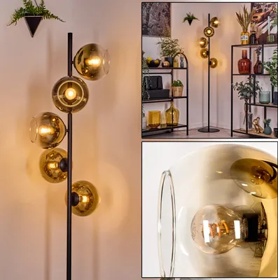 Produktbild von Cesaro Stehlampe aus Metall/Glas in Schwarz/Gold/Klar, Retro/Vintage-Design