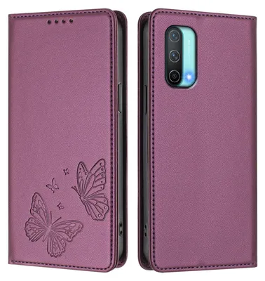 Produktbild von Lederhülle für OnePlus Nord CE 5G, Schmetterling Prägung Leder Brieftasche Schutzhülle mit Ständer Lila