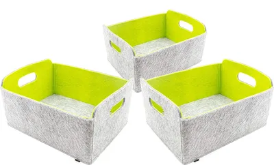 Zdjęcie produktu dla Zestaw 3 składanych koszyków do przechowywania z filcu, kolor szary, wymiary 30x24x15 cm
