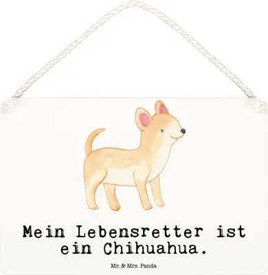 Produktbild von Mr. & Mrs. Panda Wandbild Holz Chihuahua Lebensretter DIN A6 - Weiß - Geschenk, holzbild, Schild, wandtafel, Türschild, wandhänger