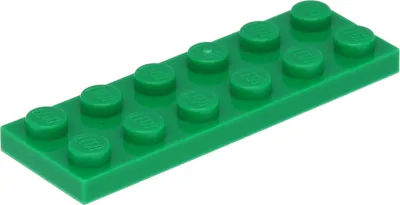 A single green Lego brick is shown against a white background.