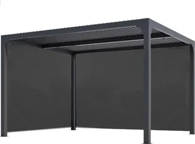 Image de Pergola Bioclimatique Aluminium Gris Anthracite avec Rideau Latéral Manuel – 10,80 m² – Lames Orientables Manuelles