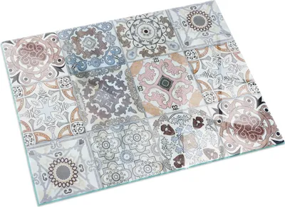 Produktbild von Mosaikmuster in Fliesen – Glasbodenplatte für – Kaminofen – Kaminplatte Glas – Schutzglas – Funkenschutzplatte –Glasbodenplatte Feuerfeste – Hitzeschutzplatte – Bodenschutz aus Glas – 60x40 cm