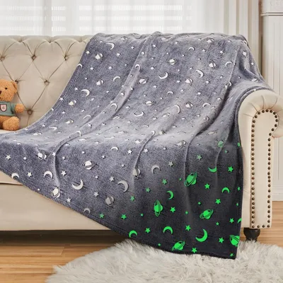 Productafbeelding van Oplichtende fleece deken, 150x200 cm - Galactische sterren - Grijs