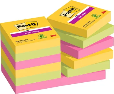 Produktbild von Post-it Haftnotizen Super Sticky Notes 48 x 48 mm Carnival 12 Blöcke á 90 Blatt