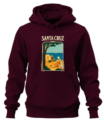 Obrázek produktu pro Santa Cruz, Kalifornie, pláž, slunce, léto, USA, pobřeží, mikina s kapucí, barva: vínová, velikost: XL