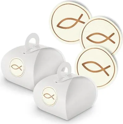 Produktbild von itenga SET 24x Geschenkschachtel mit Griff weiß + Sticker (Motiv 160)