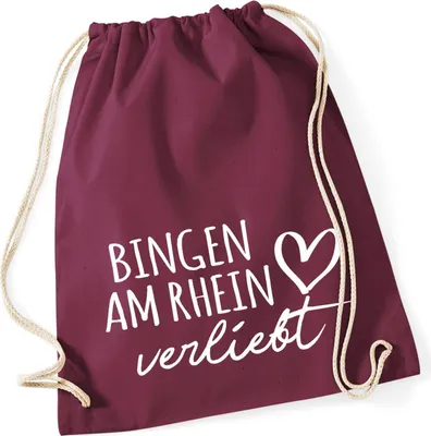 Produktbild von Huuraa Turnbeutel Nidderau verliebt 12 Liter Burgundy Baumwolle Rucksack Geschenkidee