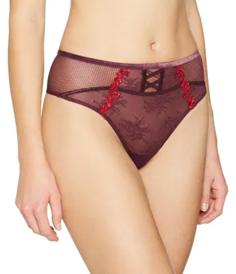 Produktbild von Triumph Beauty-Full Lace-Up Midrise Thong, Farbe: Deep Burgundy EG/00EG, Größe: 42 Slip