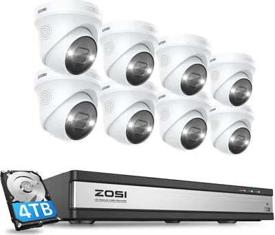 A set of security cameras and a DVR system are displayed against a white background.