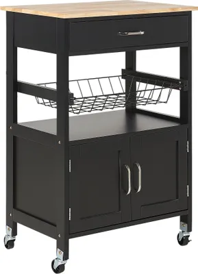 Zdjęcie produktu dla BELIANI Wózek kuchenny czarny drewno kauczukowe metal 58 x 40 x 90 cm szuflada szafka koszyk na kółkach kuchnia