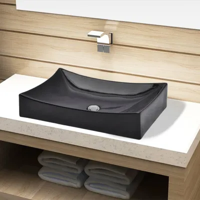 Produktbild von HOMMIE Keramik Waschbecken rechteckig - elegantes Design - Aufsatzwaschbecken - schwarz DE594502 - Waschbecken