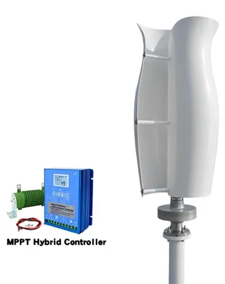 Image de Éolienne verticale - Éolienne ST-5000 - 5000 W - 48 V - Régulateur de charge hybride - 2 pales - Démarrage à partir de 1,5 m/s - Blanc