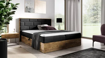 Produktbild von Kontinentales Bett 140x200 CHANTELLE 9 - Wotan Eiche / Graphit + GRATIS Matratzenauflage