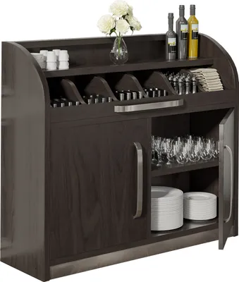 Produktbild von LEA | Besteckschrank | B110cm x H105 | Wenge-Schwarz | 2xTür + 2xBöden | Holz Kellnerstation Schrank Kommode Servier Gastro