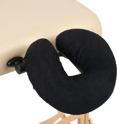 Produktbild von Habys Frottee-Bezug für Kopfstütze Massageliege | Kopfstützenbezug | Nasenschlitz Baumwolle mit Gummizug | Gesichtsauflage | Schwarz