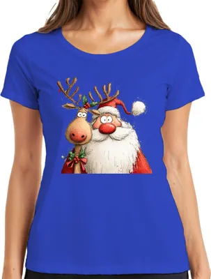 Produktbild von Weihnachtsmann Rentier rote Nase lustig Weihnachten Geschenk Damen T-Shirt, Blau, 3XL