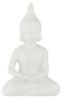 Buddha-Figur 17 cm, sitzend, wetterfest, weiß, Keramik