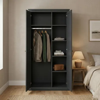 Produktbild von Kleiderschrank 2 Türen Albiolo, Schlafzimmermöbel, Schrank, Garderobe, 96x61 h201 cm, Grau