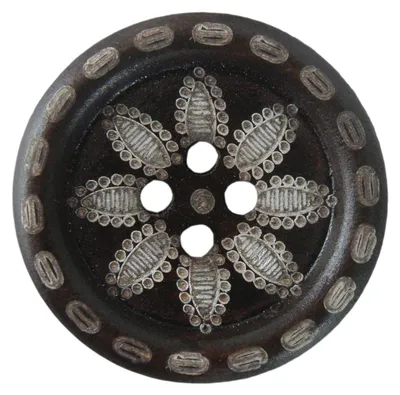 Produktbild von 5 Holzknopf rund  25 mm dunkelbraun Flower - Motiv