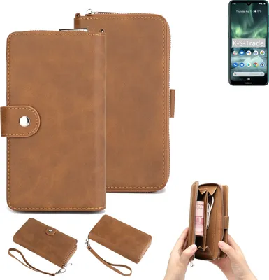 Produktbild von K-S-Trade Handyhülle Schutzhülle kompatibel mit Nokia 7.2 & Portemonnee Tasche Handytasche Case Etui Geldbörse Wallet braun (1x)